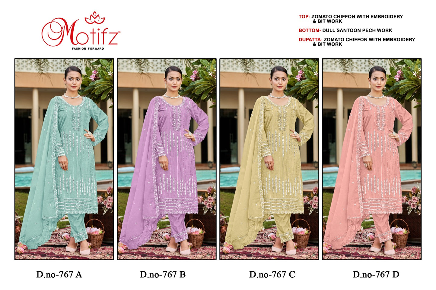 Design 767 Motifz Chiffon Pakistani Salwar Suits Manufacturer India