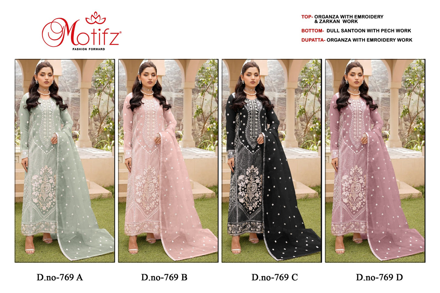 Design 769 Motifz Organza Pakistani Salwar Suits Exporter