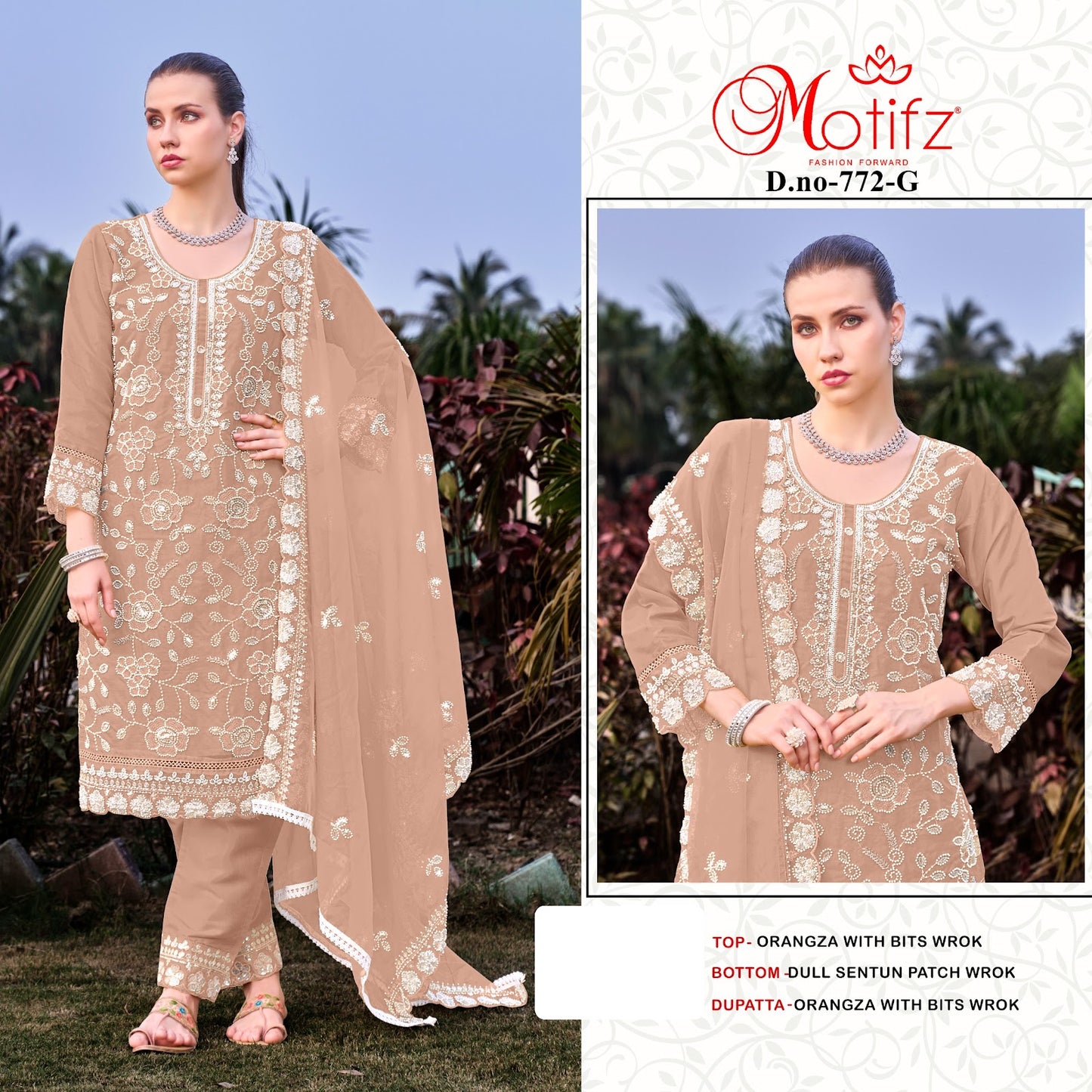 Design 772 Motifz Organza Pakistani Salwar Suits Wholesaler