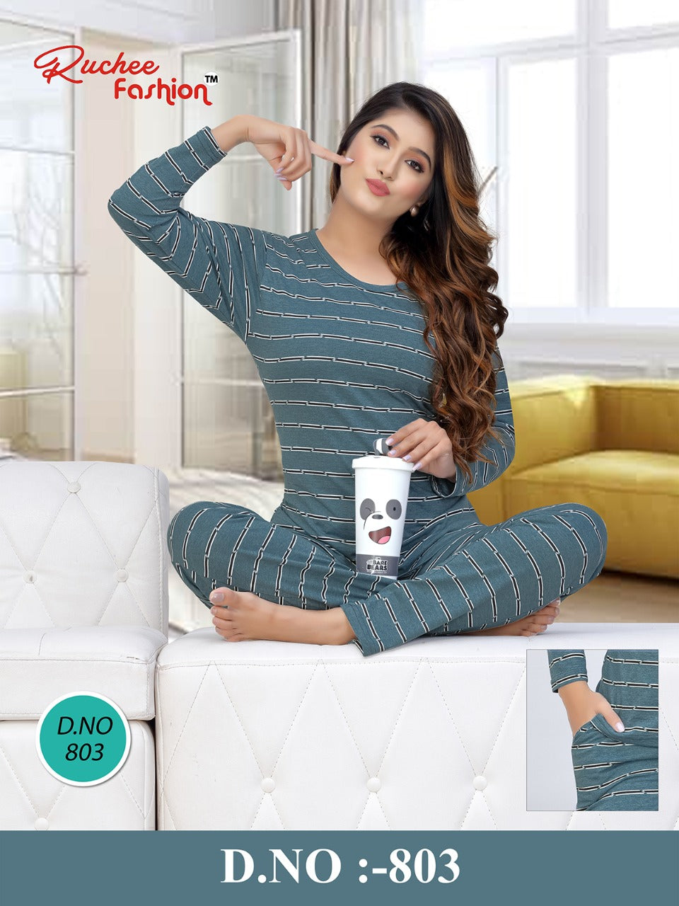 Design 801-806 Ruchee Fashion Hosiery Full Sleeve Night Suits Wholesale Price