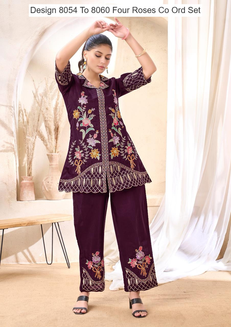 Design 8054 To 8060 Four Roses Roman Glass Co Ord Set Supplier