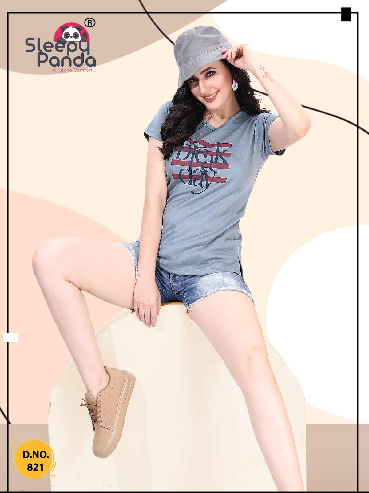 Design 821 Sleepy Panda Lycra Women Tshirt Wholesale Price