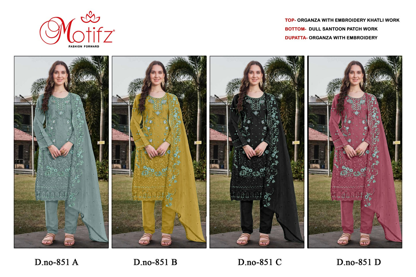 Design 851 Motifz Organza Pakistani Salwar Suits Wholesaler
