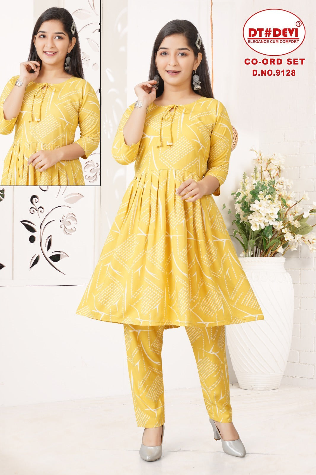Design 9128 Dt Devi Rayon 22Kg Girls Co Ord Set Wholesaler