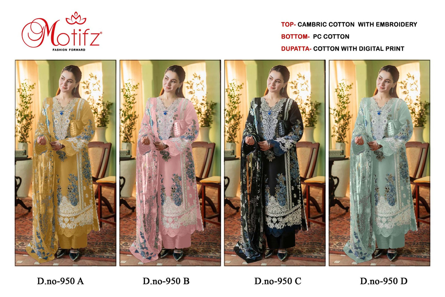 Design 950 Motifz Cotton Pakistani Salwar Suits Manufacturer