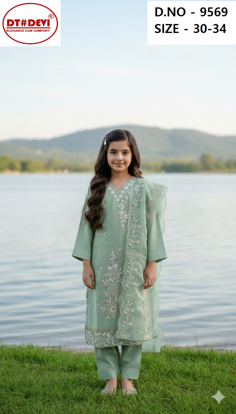 Design 9569 Dt Devi Roman Silk Girls Readymade Pant Suits Supplier India