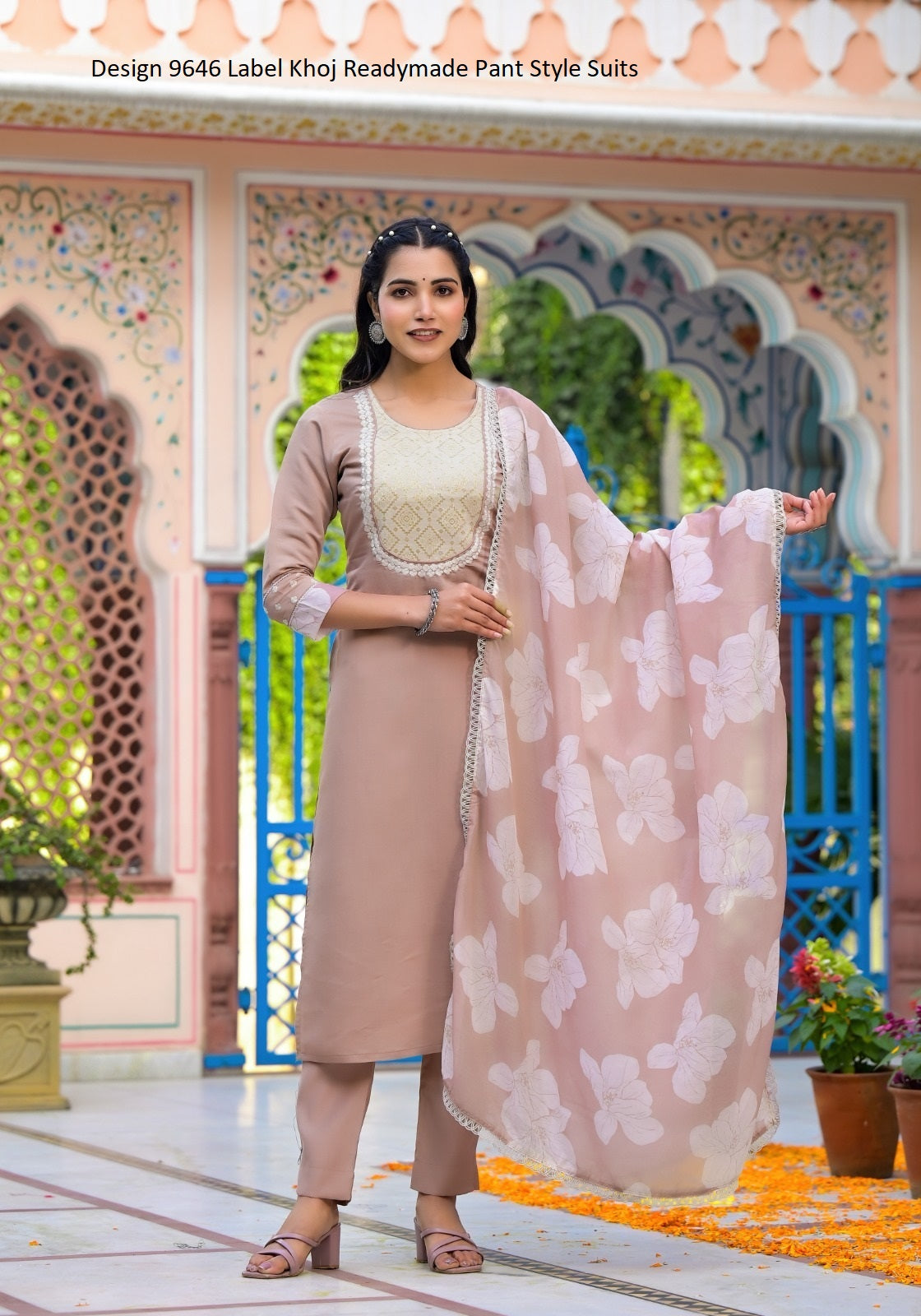 Design 9646 Label Khoj Roman Silk Readymade Pant Style Suits Exporter India