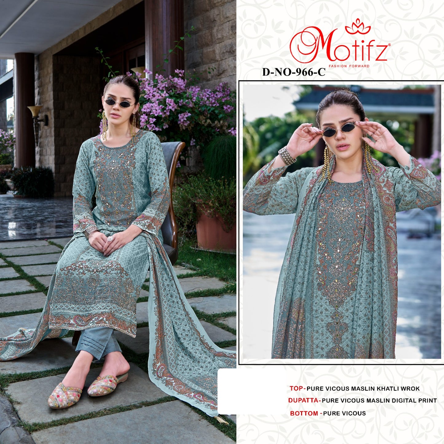 Design 966 Motifz Pure Viscose Pakistani Salwar Suits Exporter Ahmedabad
