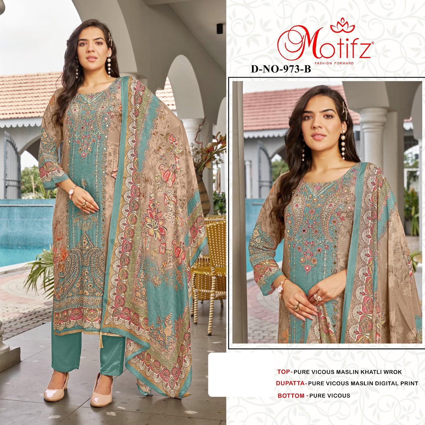 Design 973 Motifz Viscose Muslin Pakistani Salwar Suits Wholesale Price