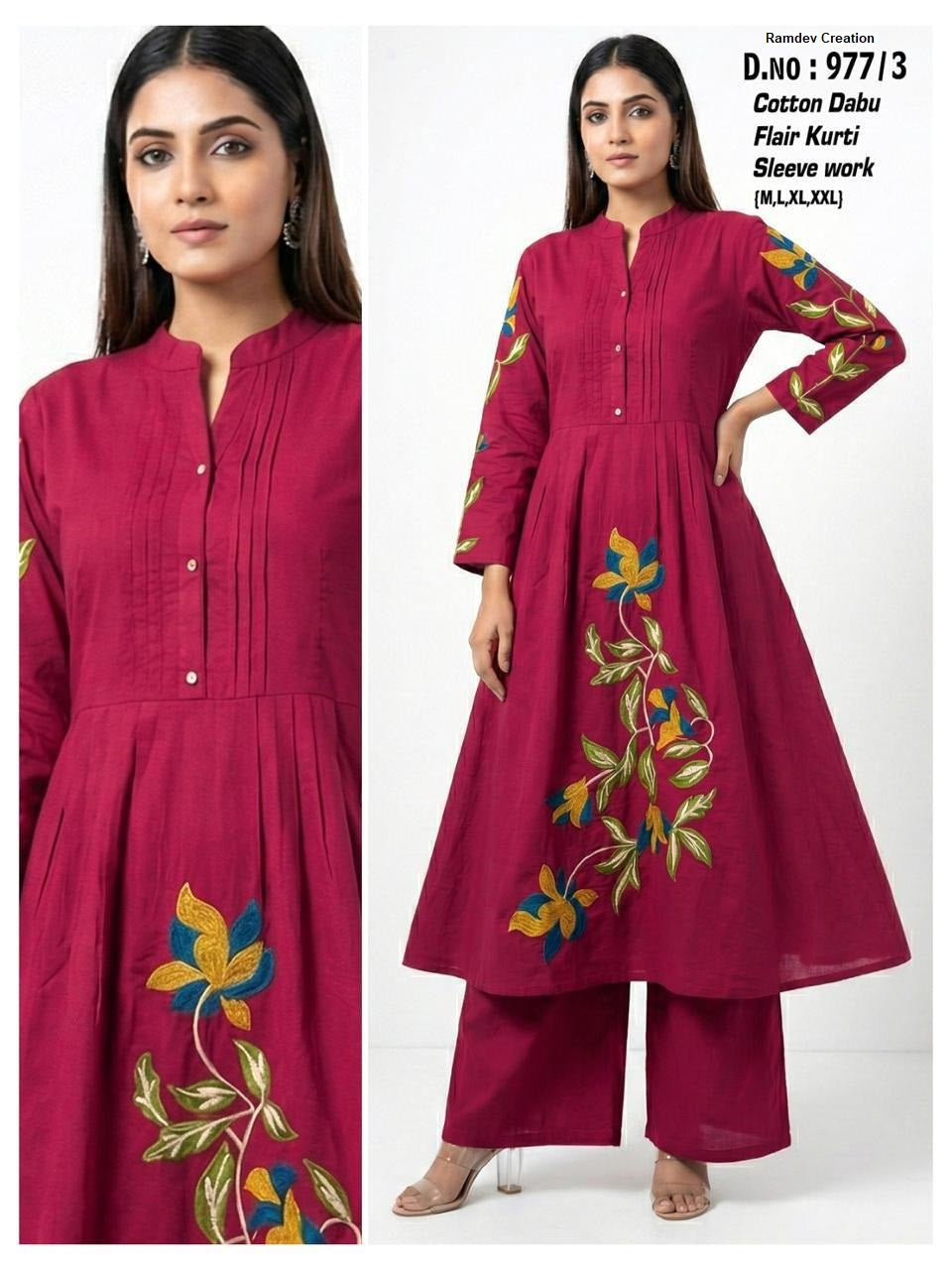 Design 977 Ramdev Creation Cotton Kurti Plazzo Set Manufacturer Ahmedabad