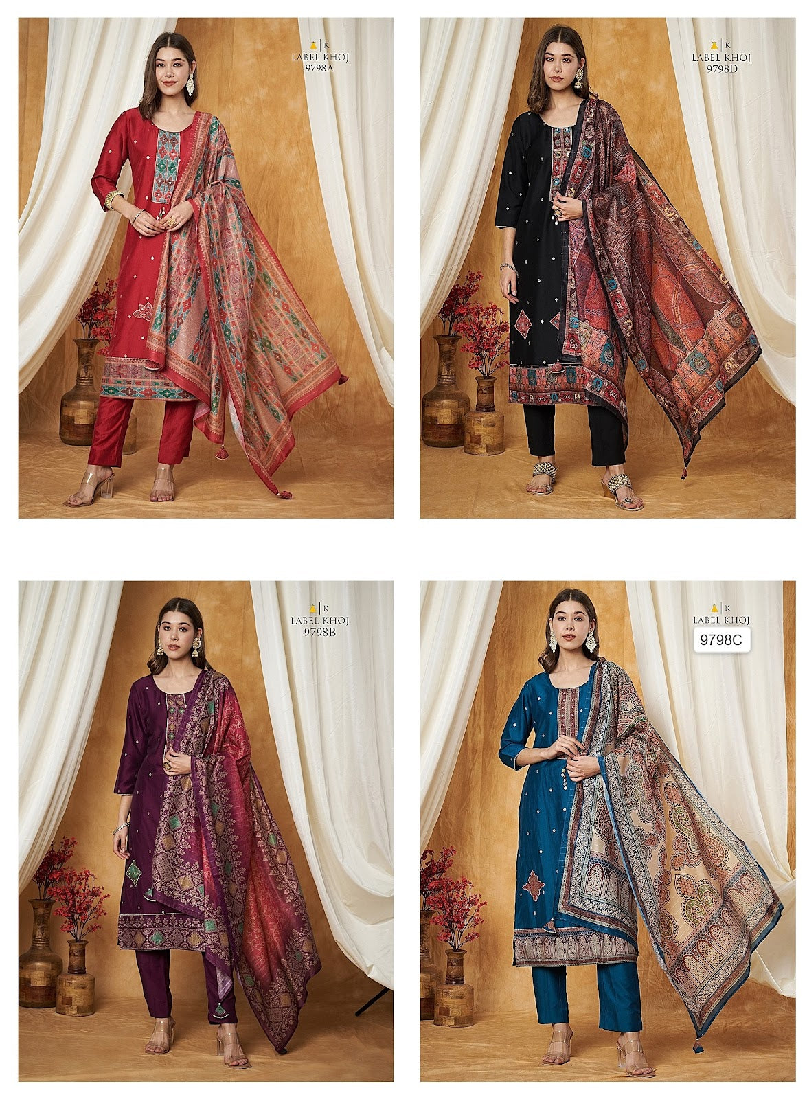 Design 9798 Label Khoj Silk Readymade Pant Style Suits Wholesale Price