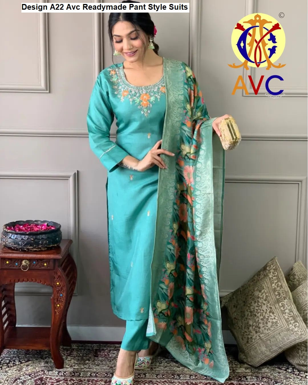 Design A22 Avc Silk Readymade Pant Style Suits Supplier