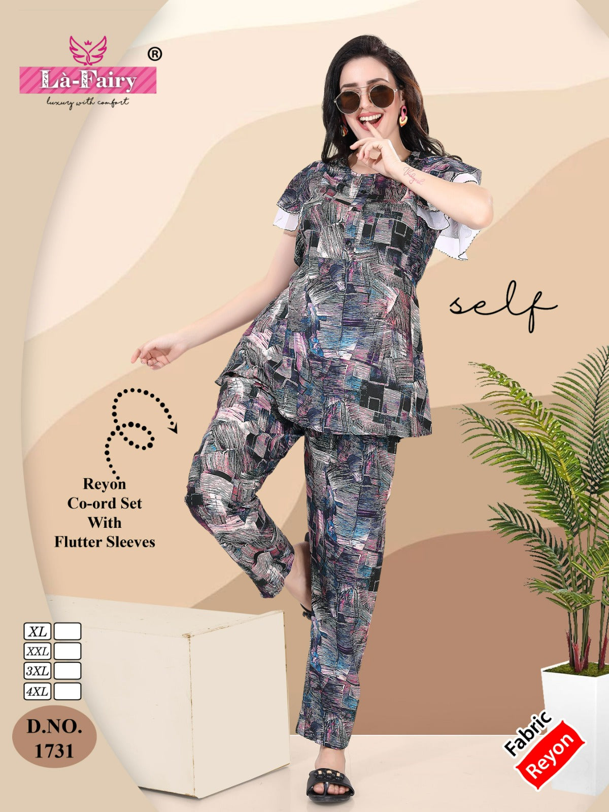 Design No 1731 La Fairy Reyon Co Ord Set Wholesale Rate