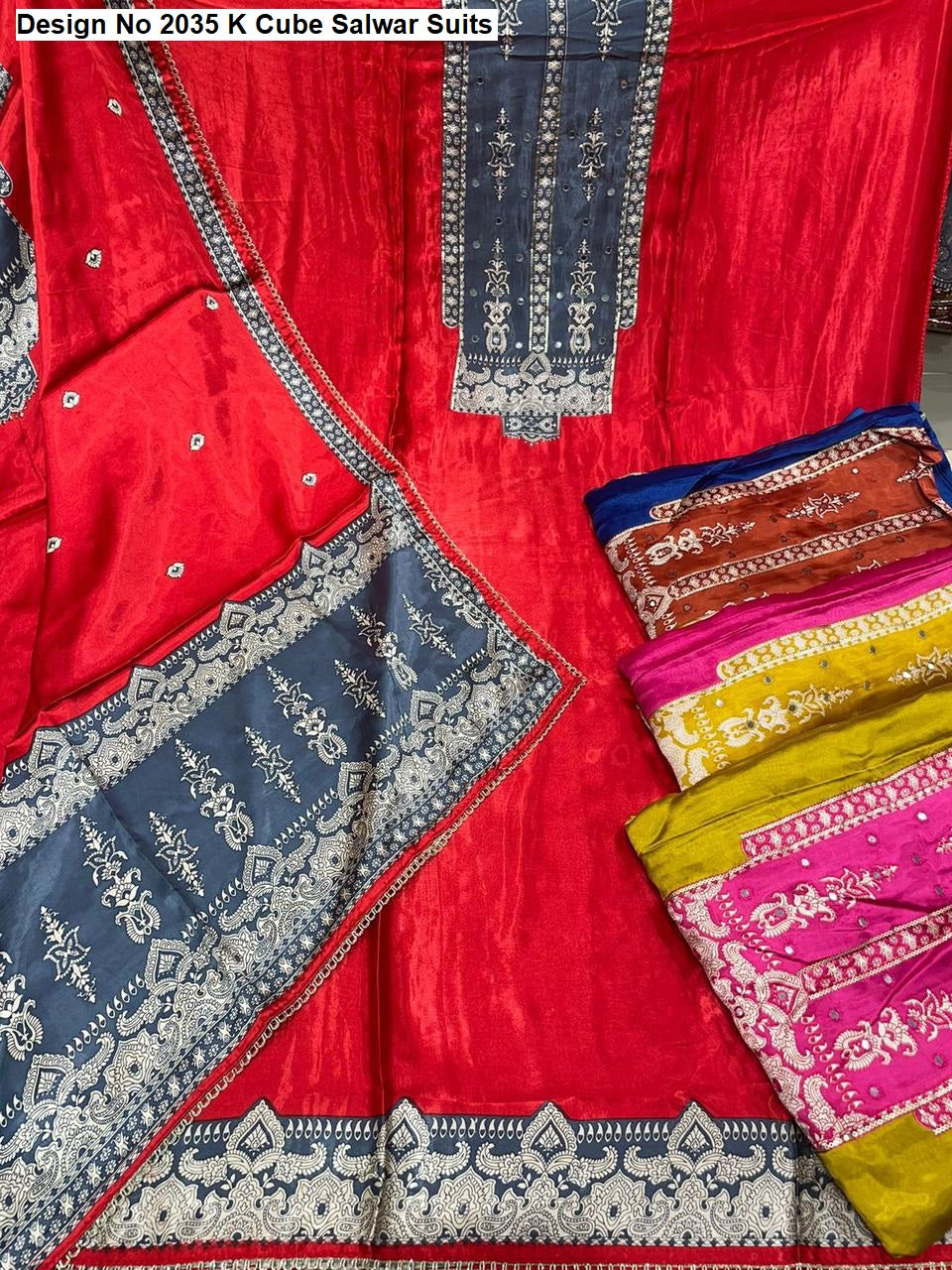 Design No 2035 K Cube Gaji Silk Salwar Suits Wholesaler Gujarat