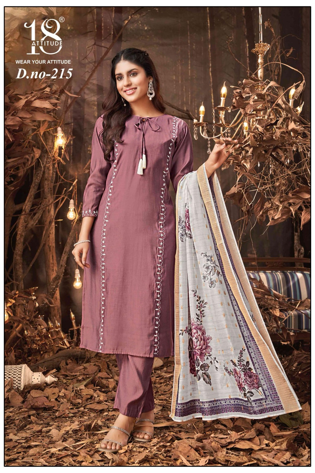 Design No 215 18 Attitude Roman Silk Readymade Pant Style Suits Wholesaler Ahmedabad