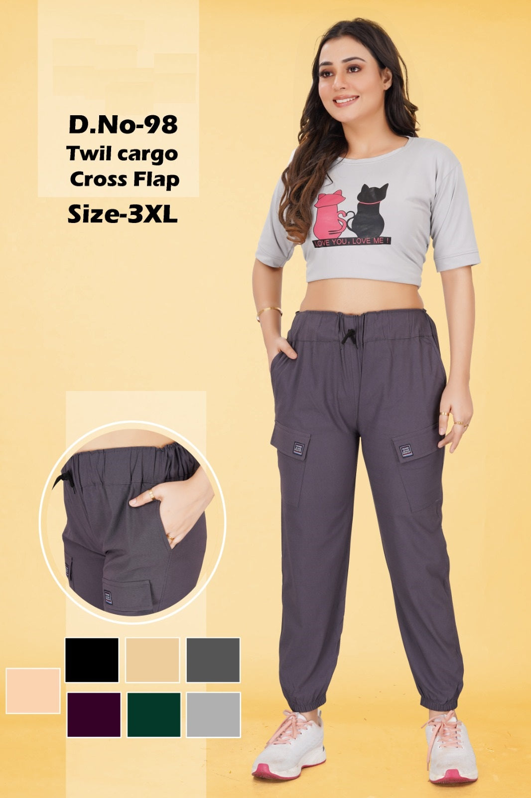 Design No 98 Hanso Twill Women Cargo Pants Wholesale Rate