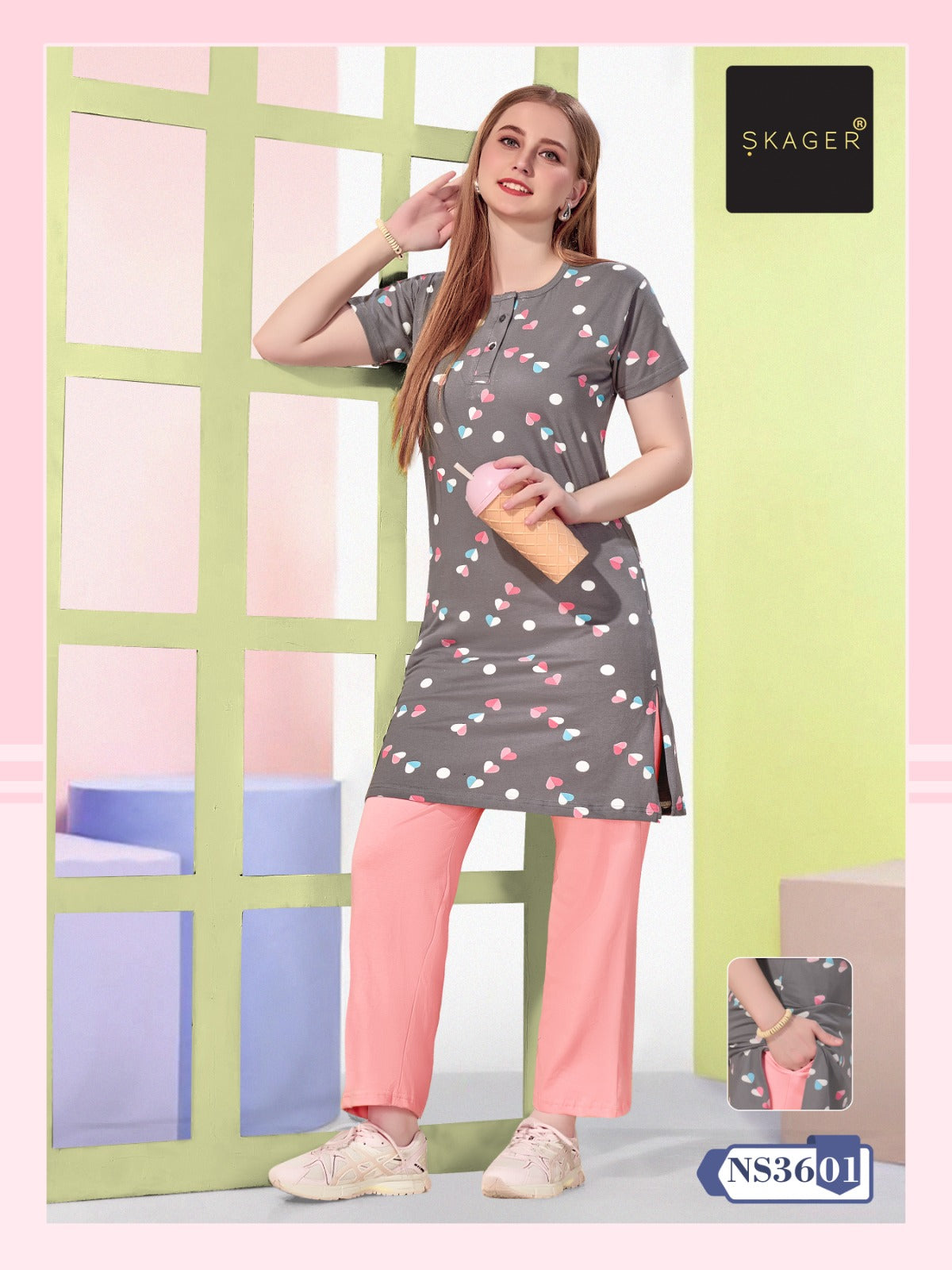 Design Ns3601-05 Skager Hosiery Kurta Night Suits Wholesaler Ahmedabad