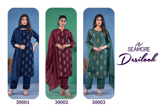 Desilook Seamore Art Silk Readymade Pant Style Suits Manufacturer Gujarat