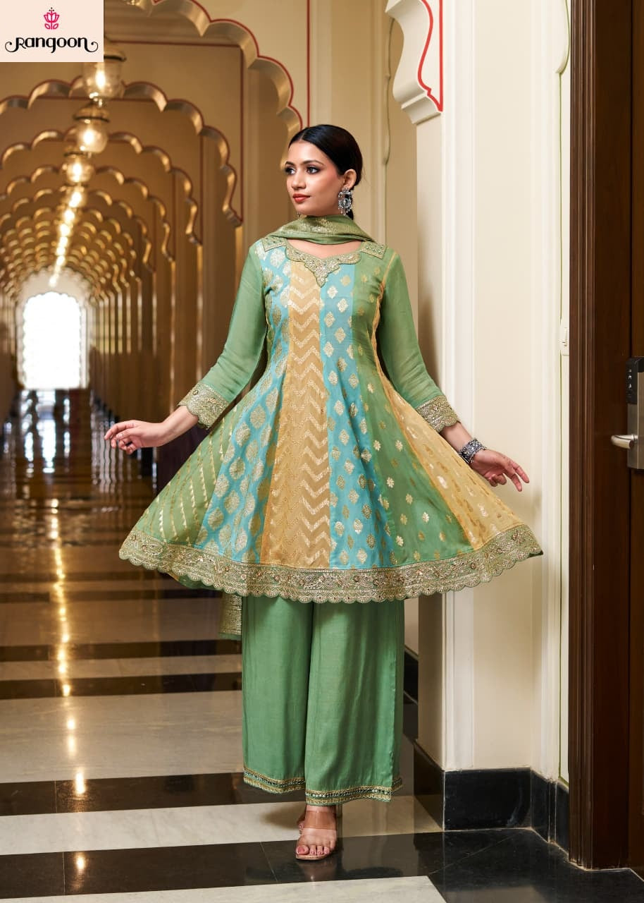 Deva Rangoon Organza Jacquard Readymade Anarkali Suits Exporter