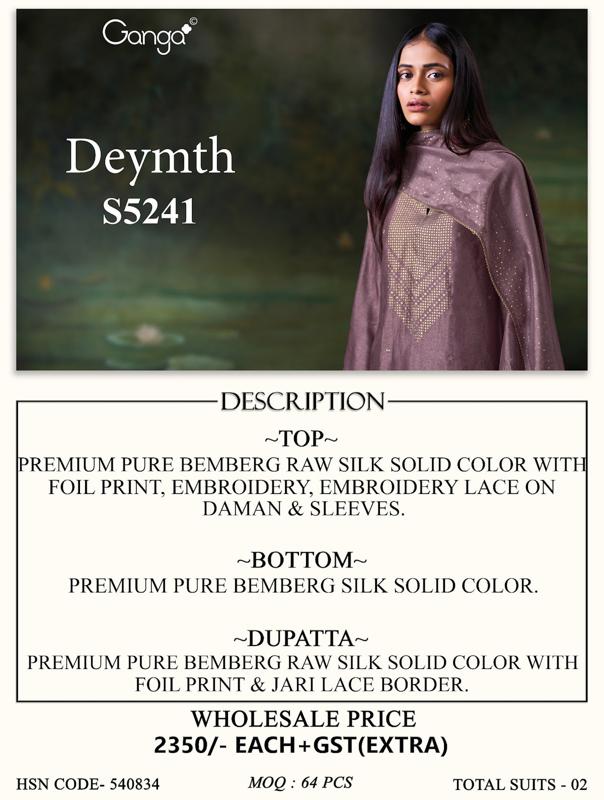 Deymth S5241 Ganga Raw Silk Pant Style Suits Manufacturer India