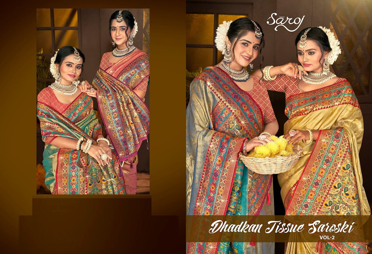 Dhadkan Tissue Saroski Vol 2 Saroj Tissue Silk Sarees Wholesale Rate