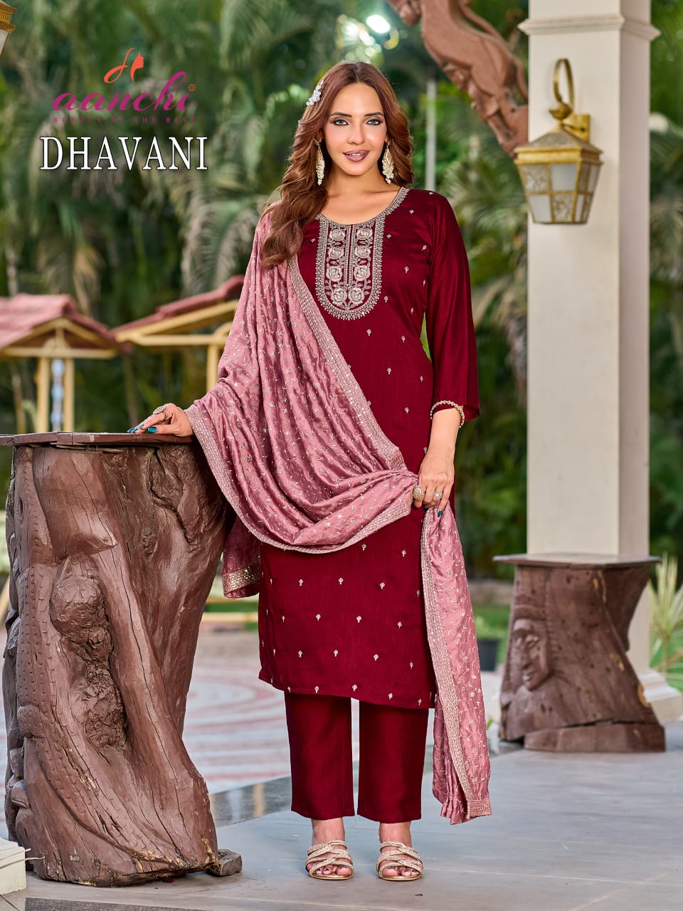 Dhavani Aanchi Vichitra Silk Readymade Pant Style Suits Wholesale Rate