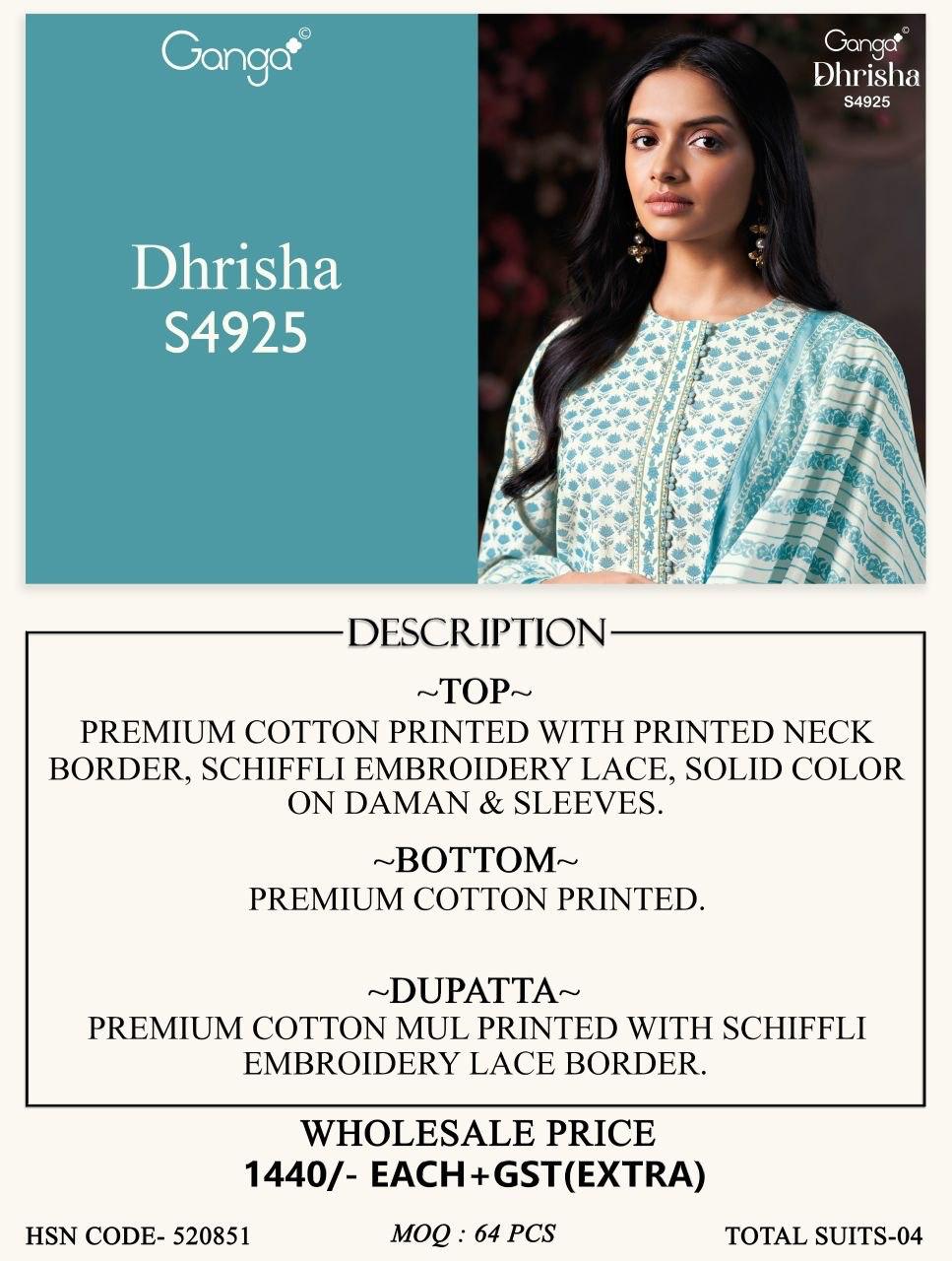 Dhrisha S4925 Ganga Cotton Pant Style Suits Supplier India