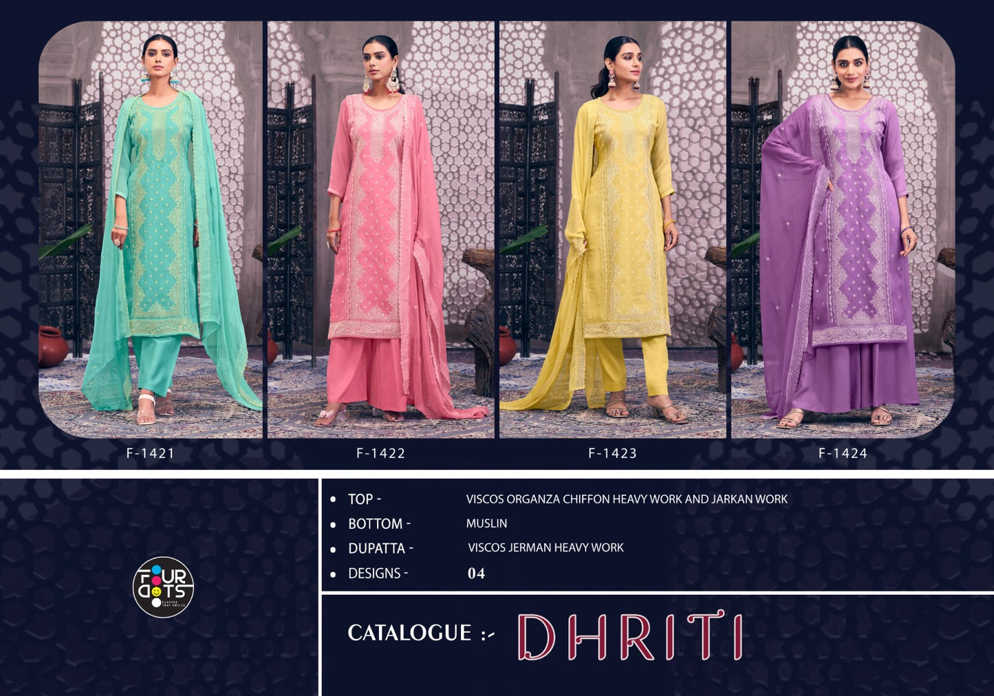 Dhriti Four Dots Viscose Organza Pant Style Suits Exporter