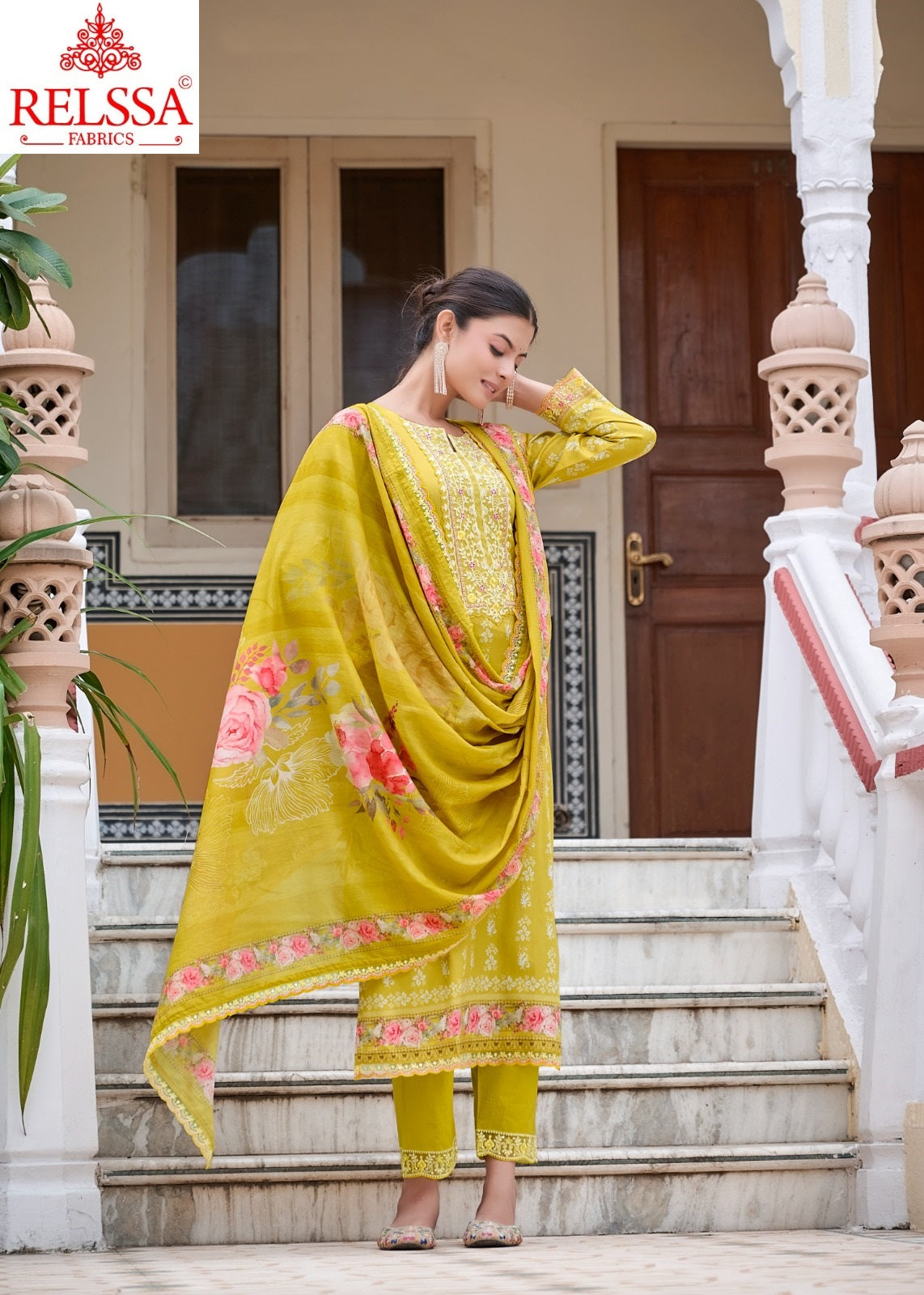 Dhrshna Relssa Fabrics Giza Satin Pant Style Suits Supplier Gujarat