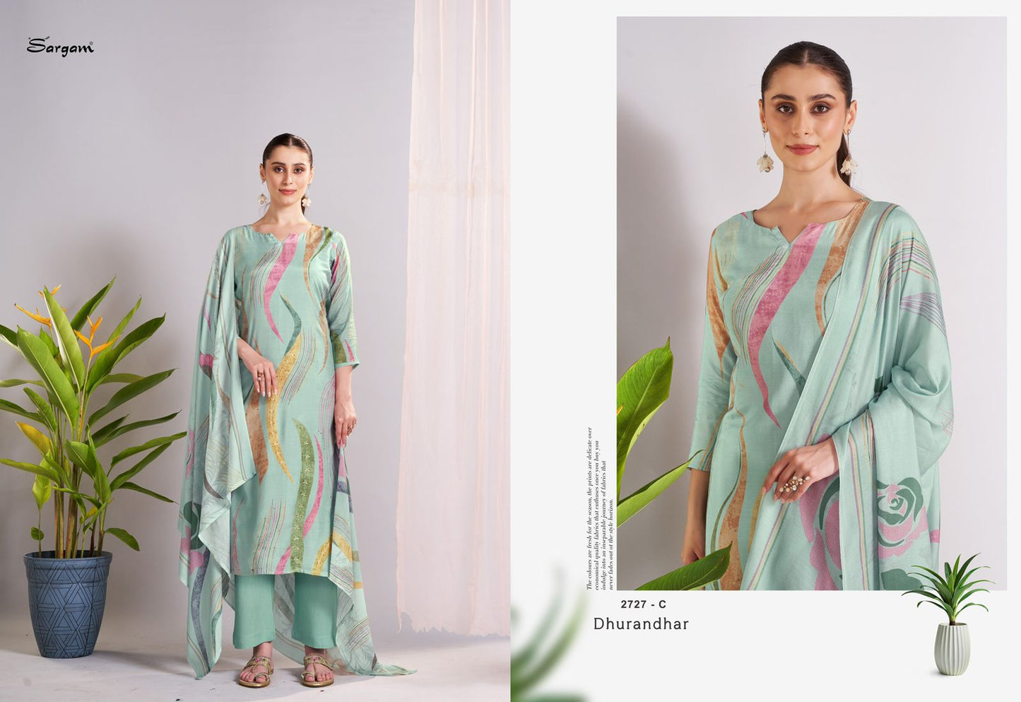 Dhurandhar Sargam Prints Viscose Muslin Pant Style Suits Manufacturer Gujarat