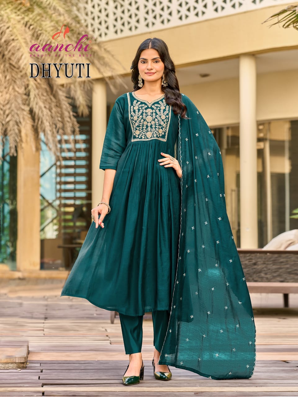 Dhyuti Aanchi Mul Chanderi Readymade Anarkali Suits Wholesale Price