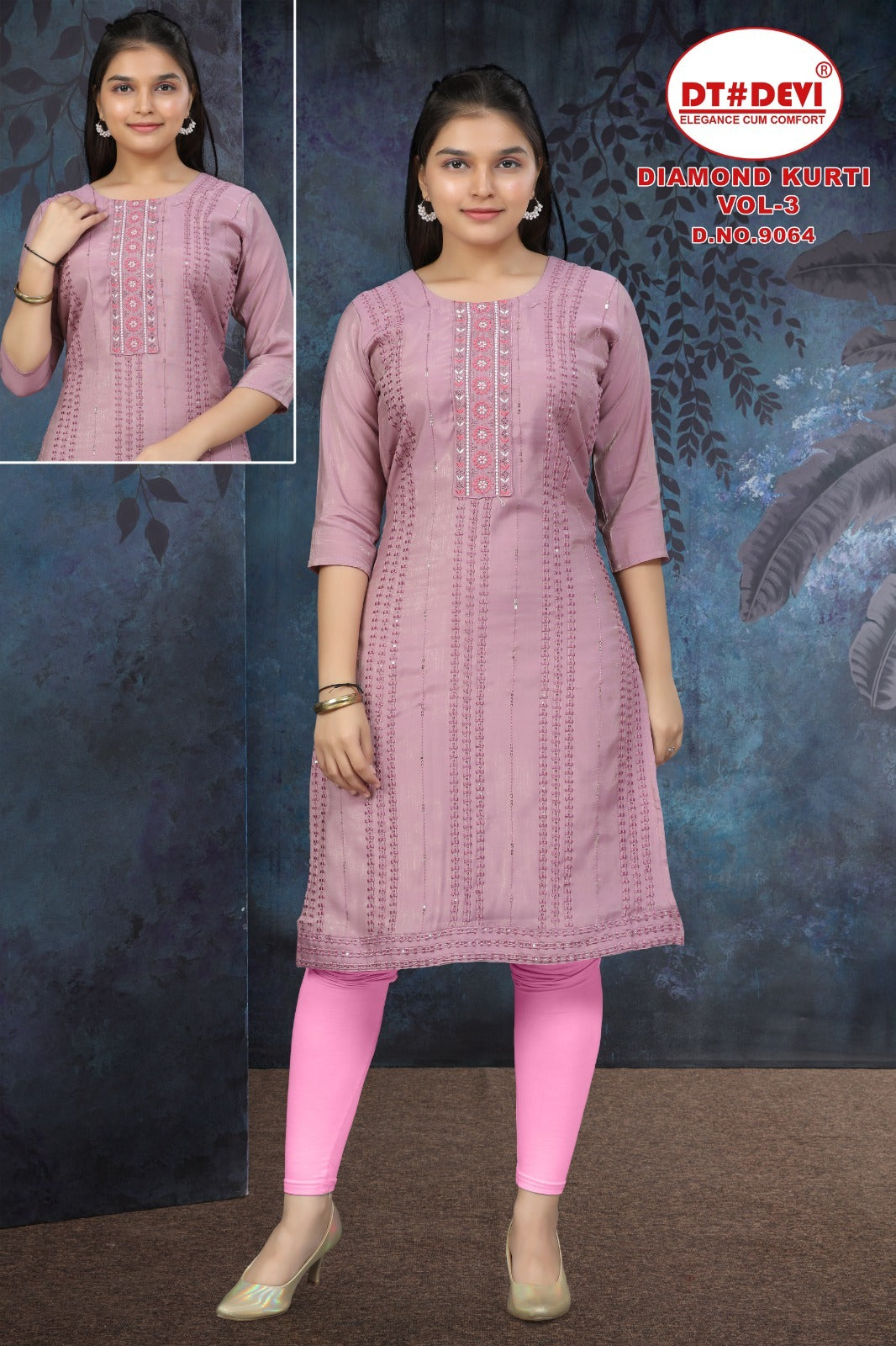 Diamond Vol 3 Dn 9064 Dt Devi Roman Girls Kurti Supplier Ahmedabad