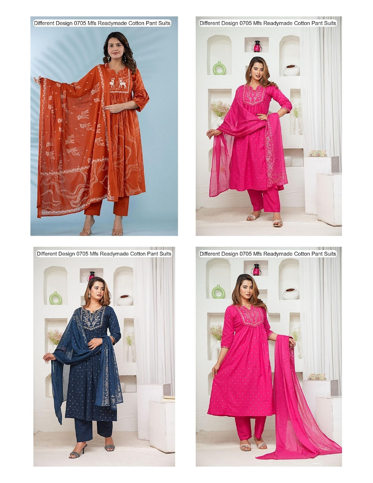 Different Design 0705 Mfs Readymade Cotton Pant Suits Exporter Gujarat