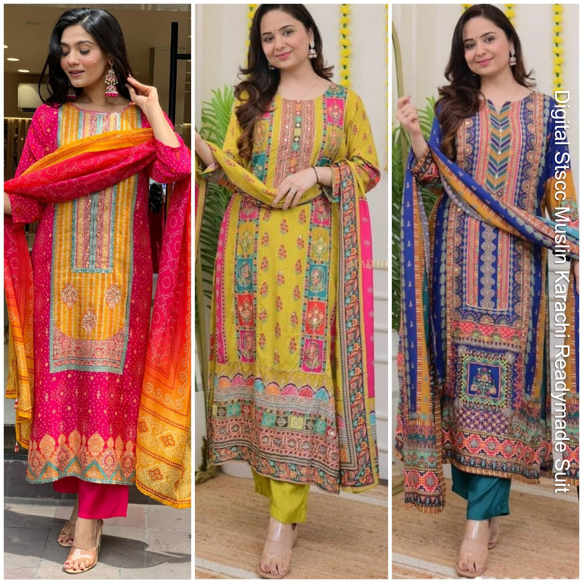 Digital Stscc Pure Muslin Karachi Readymade Suits Wholesaler