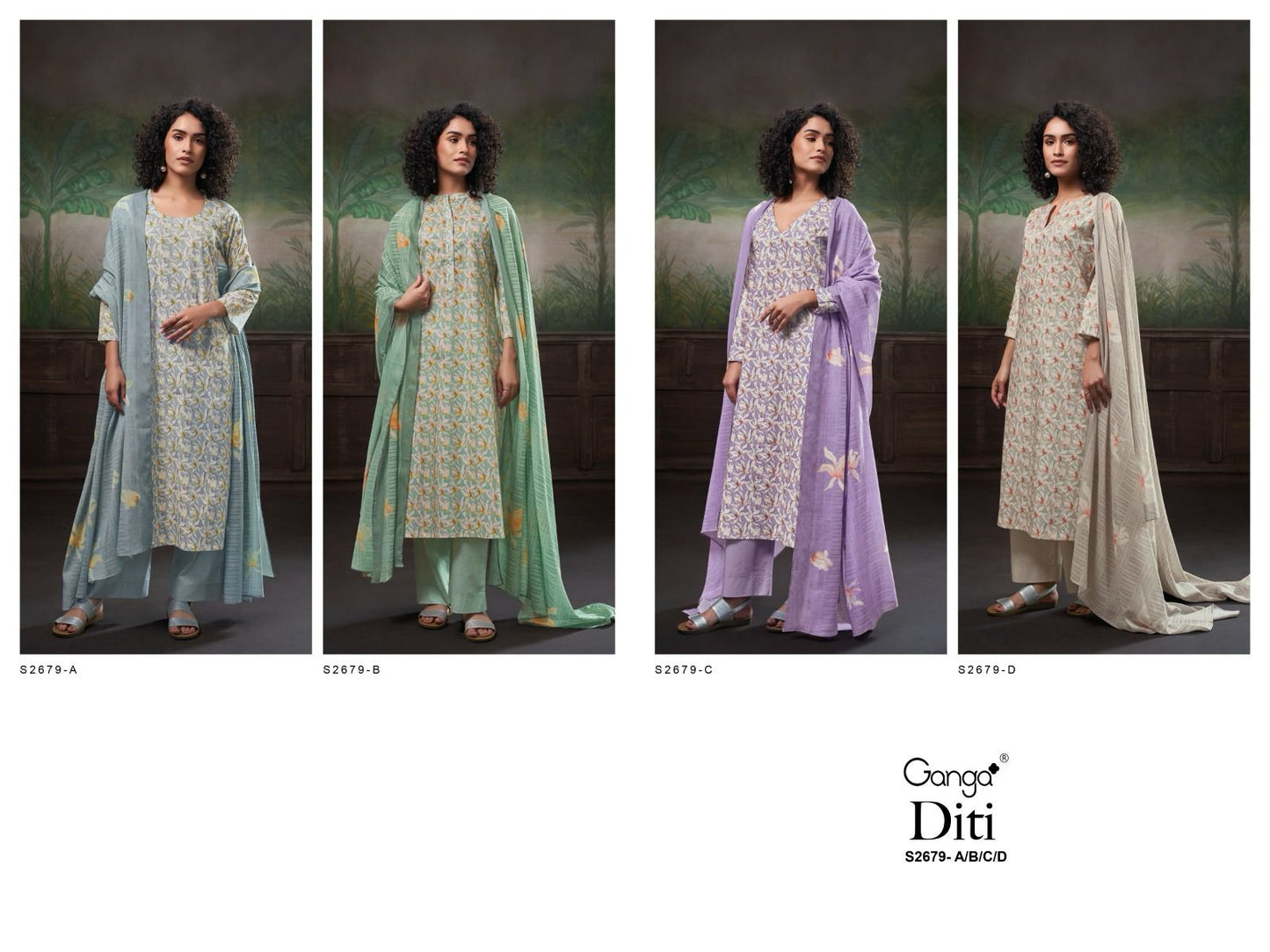 Diti 2679 Ganga Premium Cotton Plazzo Style Suits Wholesale Rate