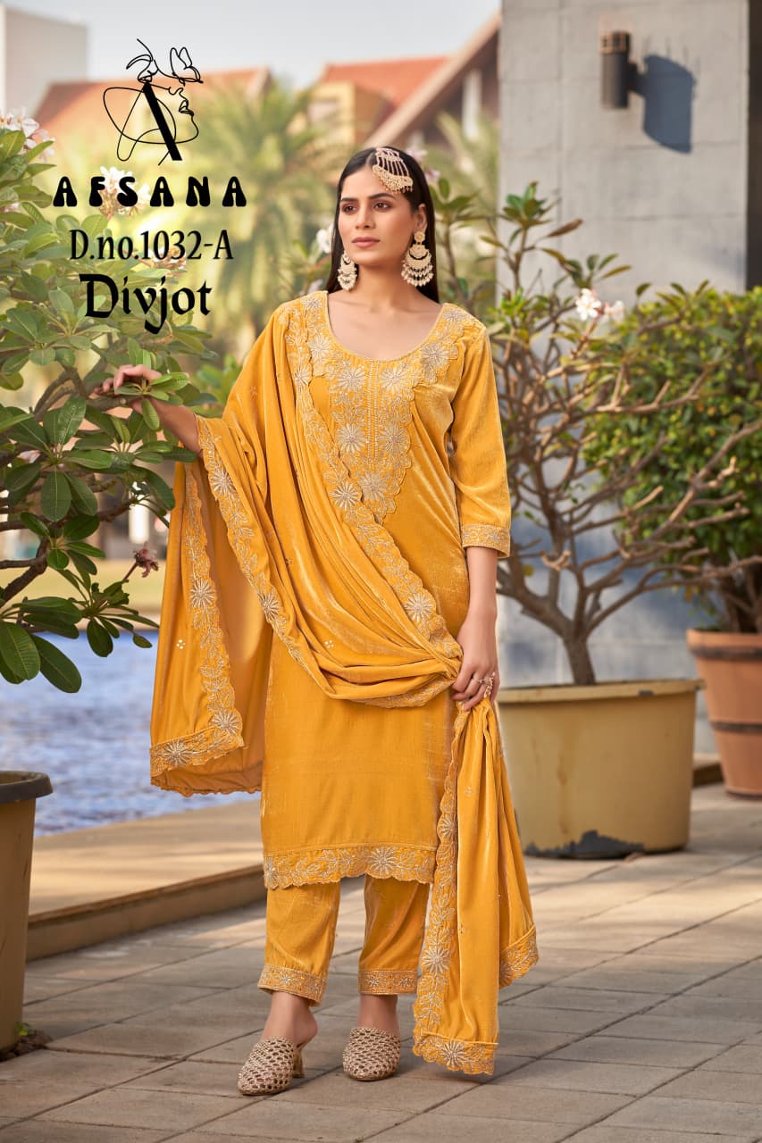 Divjot 1032 Afsana Readymade Velvet Suits Wholesale Price