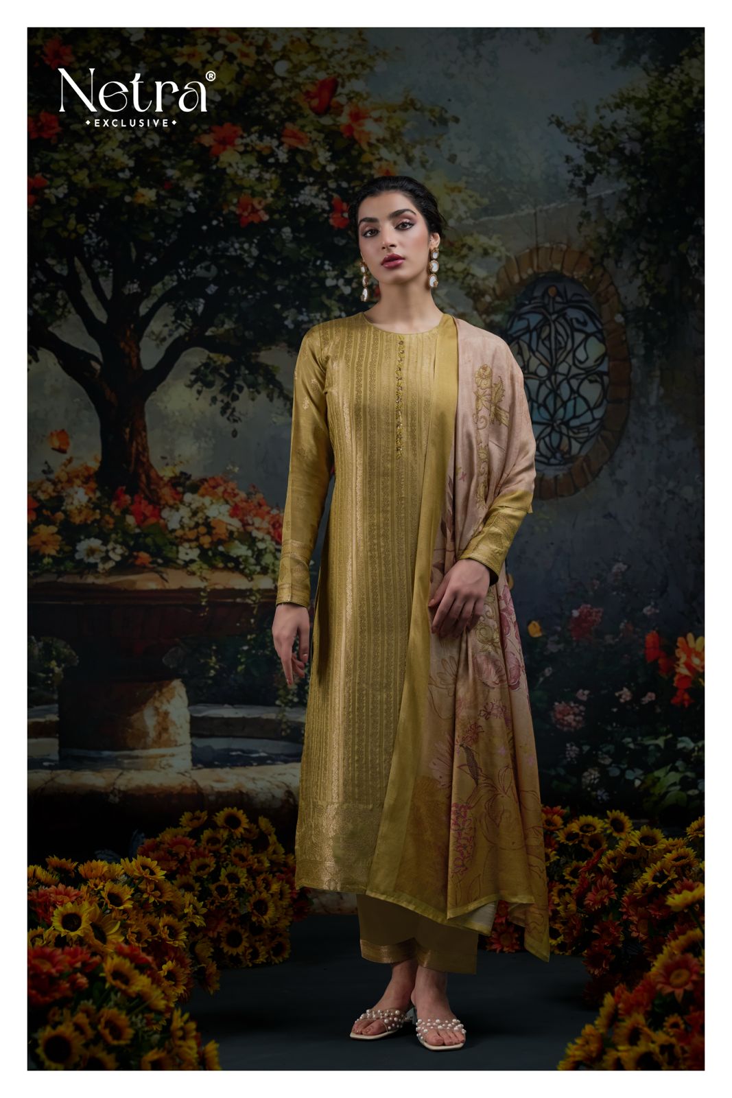Divya Netra Muslin Jacquard Pant Style Suits Supplier