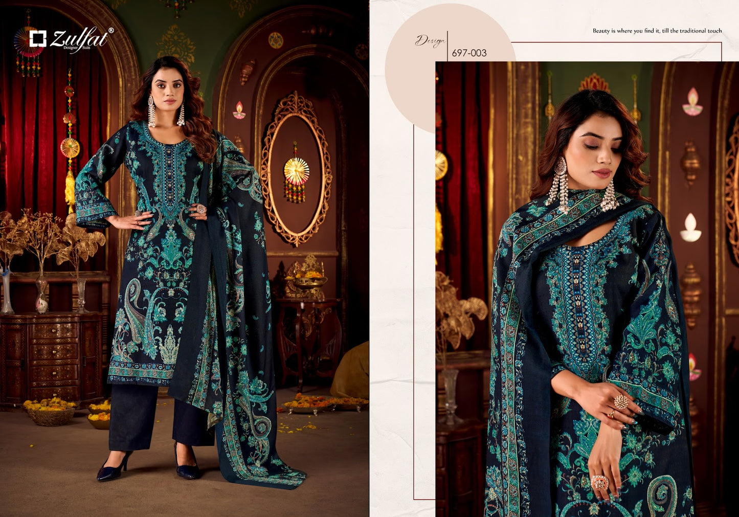 Diwaniyat 697 Series Zulfat Designer Karachi Pashmina Salwar Suits Manufacturer India