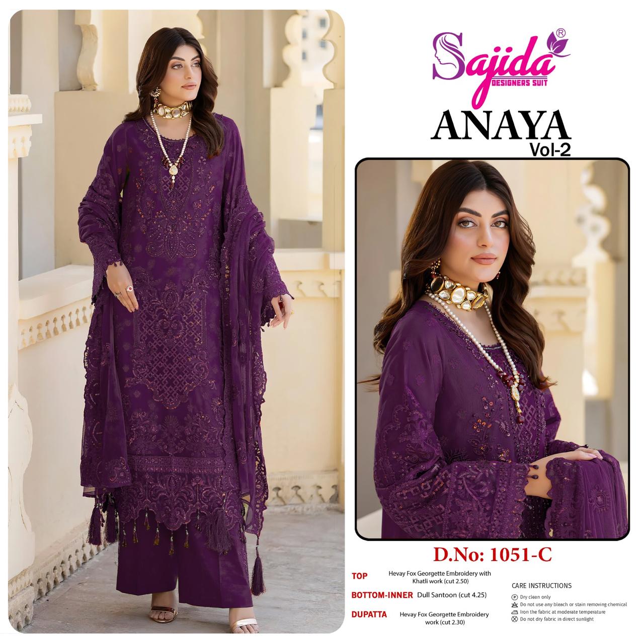 Dn 1051 Anaya Vol 2 Sajida Georgette Pakistani Salwar Suits Wholesaler Ahmedabad