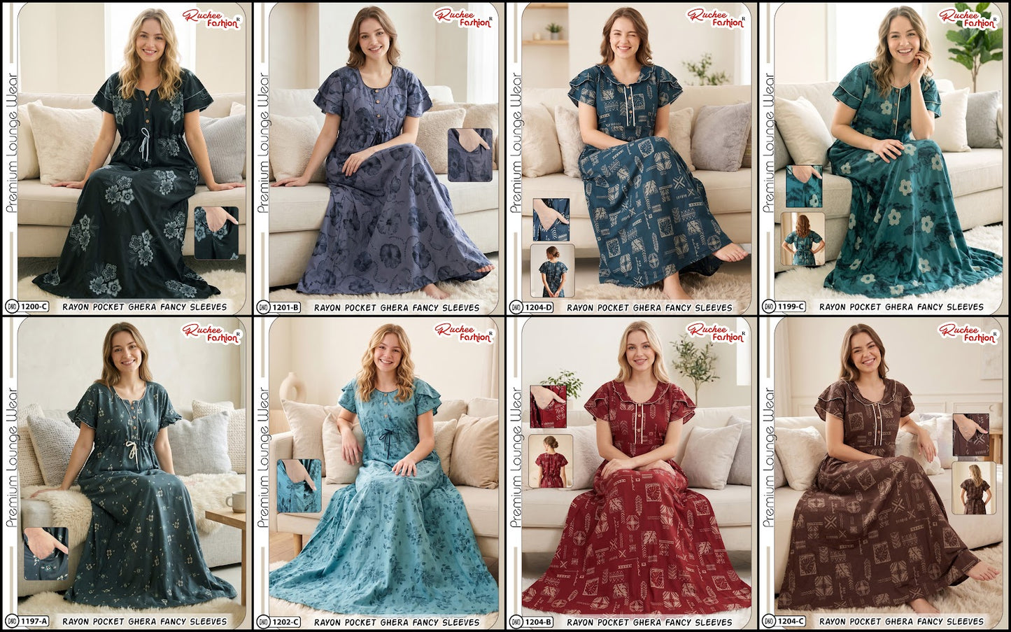 Dn 1197-1204 Ruchee Fashion Rayon Night Gowns Exporter