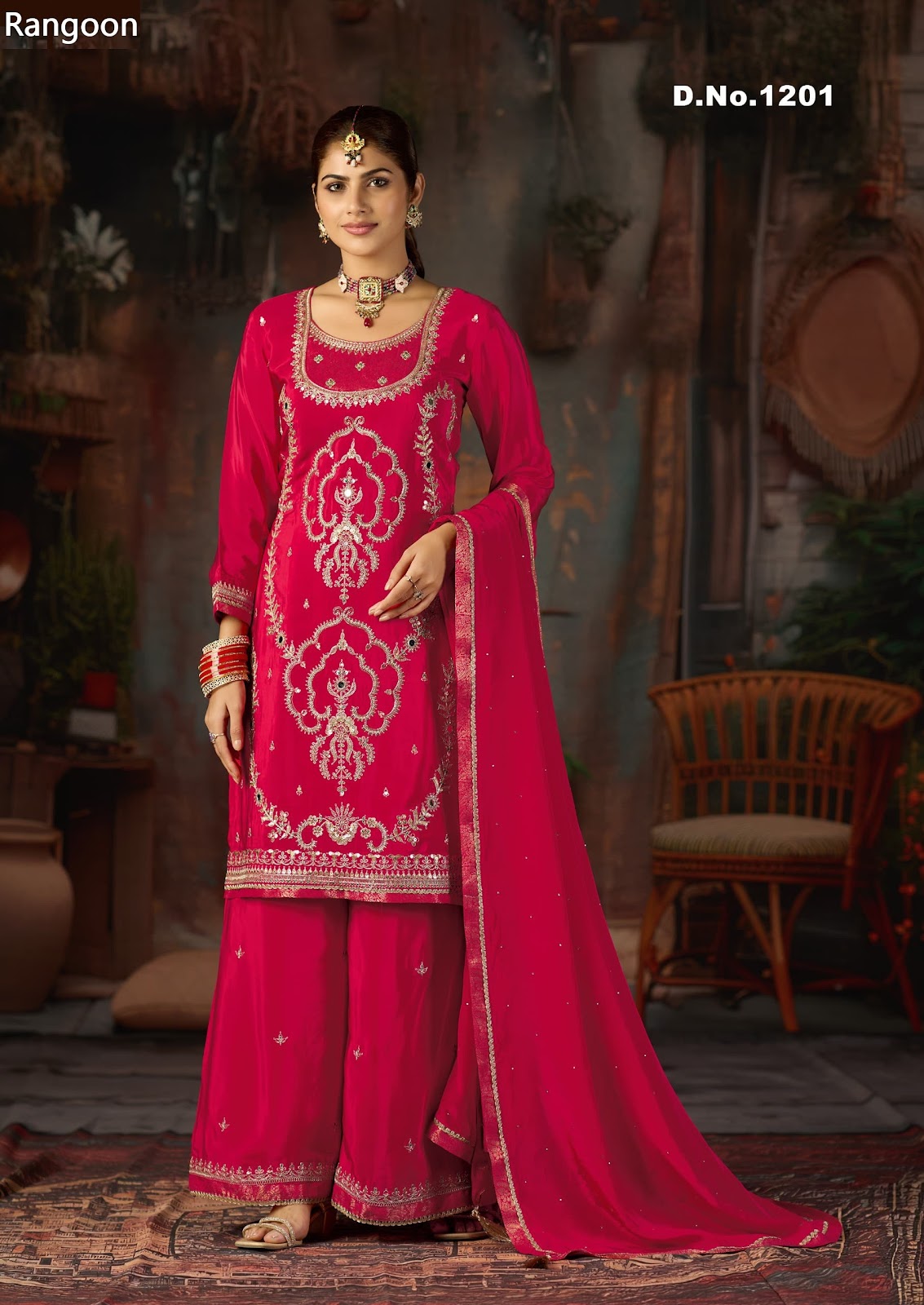 Dn 1200-1202 Rangoon Crepe Readymade Plazzo Style Suits Manufacturer India
