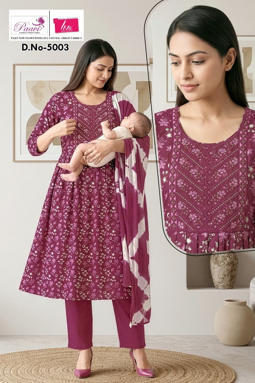 Dno 5003-5011 Paavi Liva Reyon Feeding Readymade Suit Wholesale Price