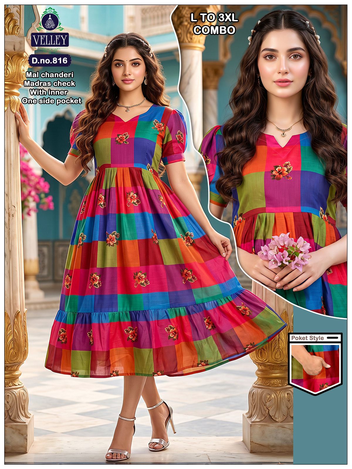 Dno 803-814 Velley Chanderi Anarkali Kurtis Wholesaler Ahmedabad