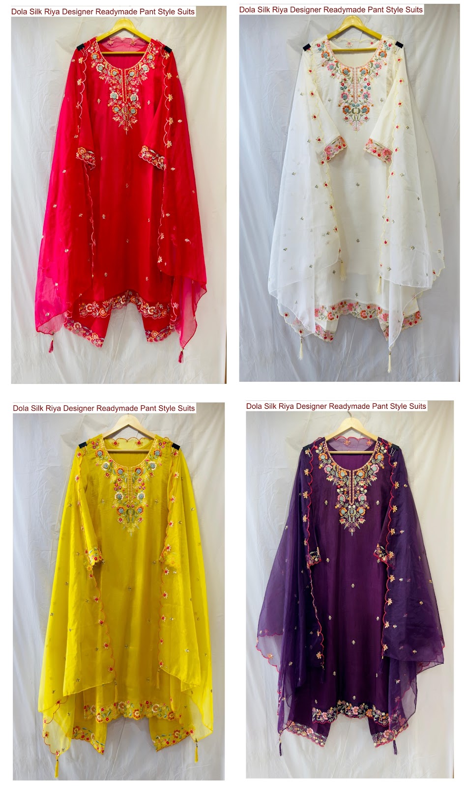 Dola Silk Riya Designer Readymade Pant Style Suits Exporter Ahmedabad