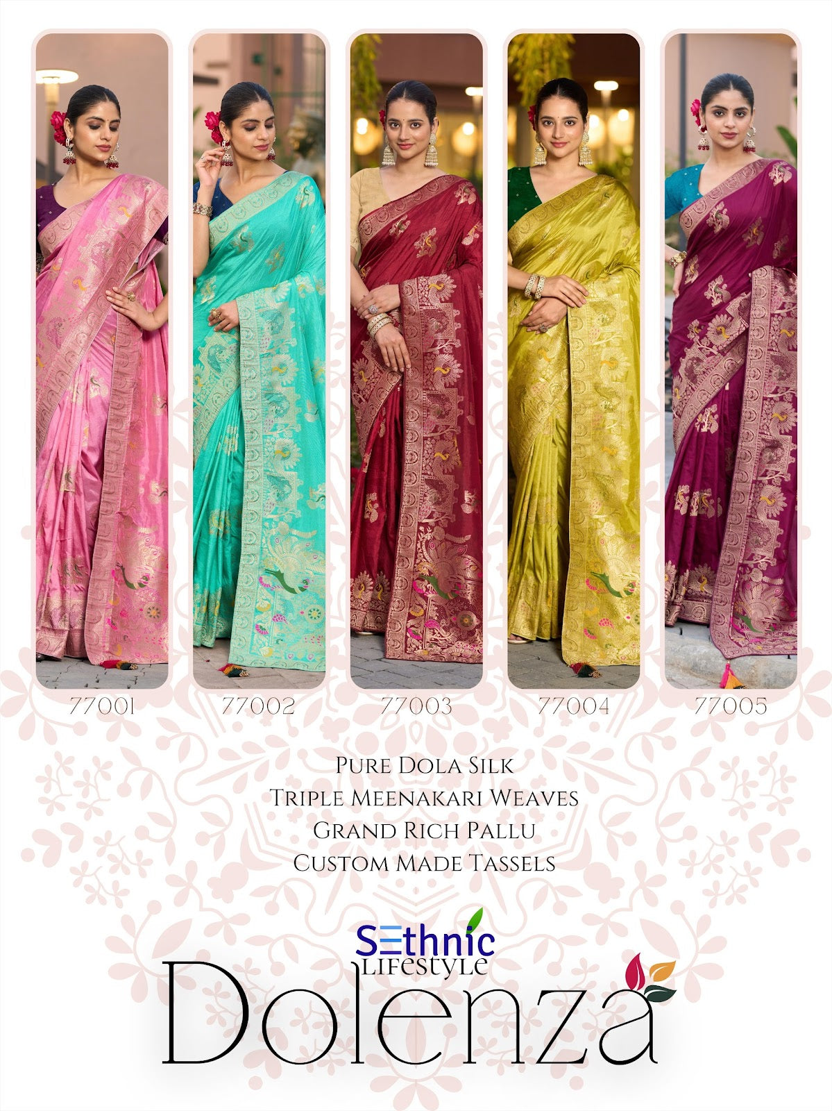Dolenza 77001-77005 Sethnic Dola Silk Sarees Exporter India