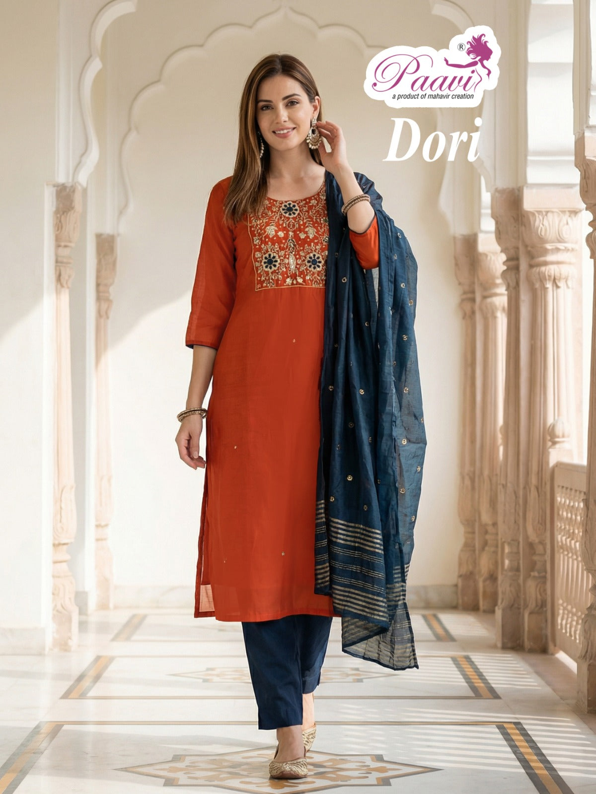 Dori Paavi Mal Chanderi Readymade Pant Style Suits Supplier Gujarat