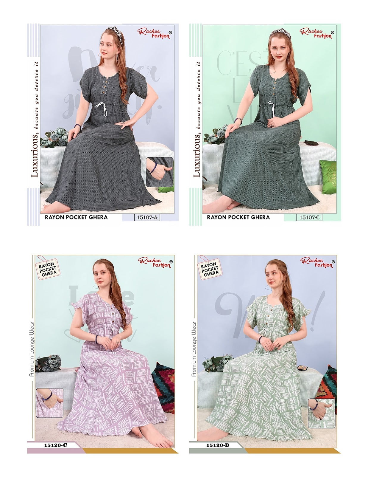 Dori Pattern 1706 Ruchee Fashion Rayon Night Gowns Wholesale