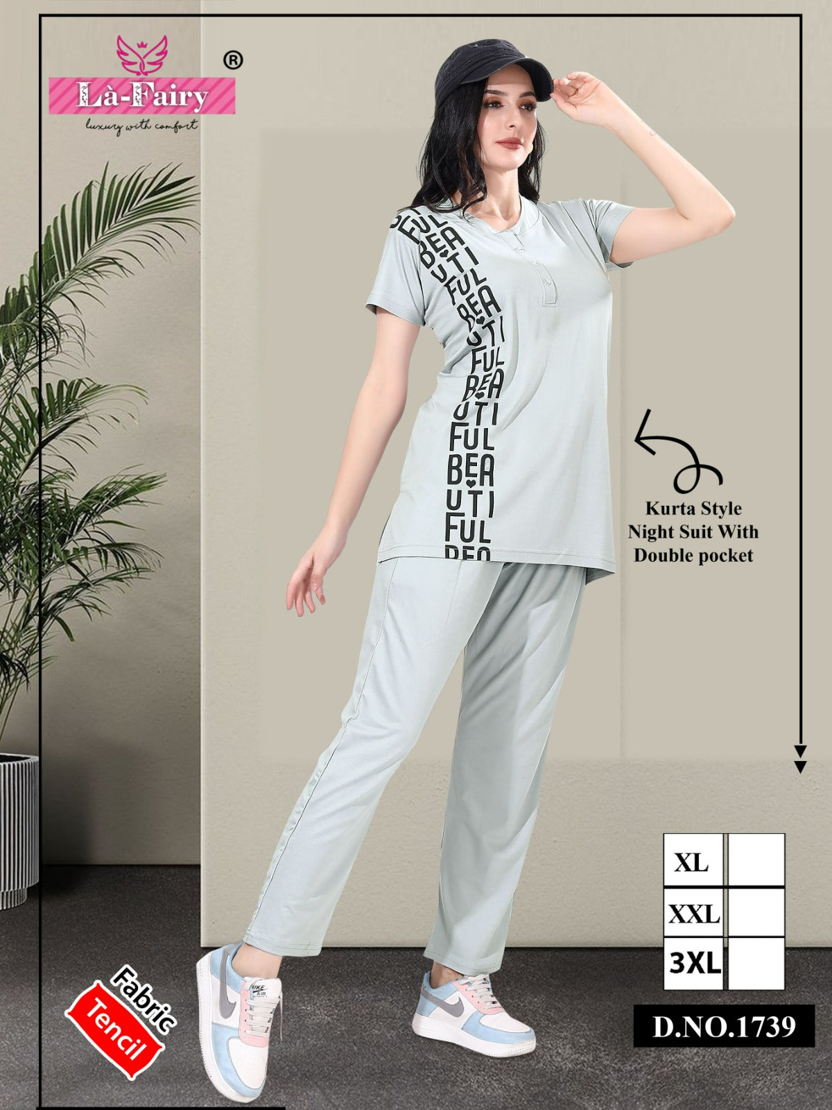 Double Pocket 1739 La Fairy Tencil Kurta Night Suits Wholesaler India