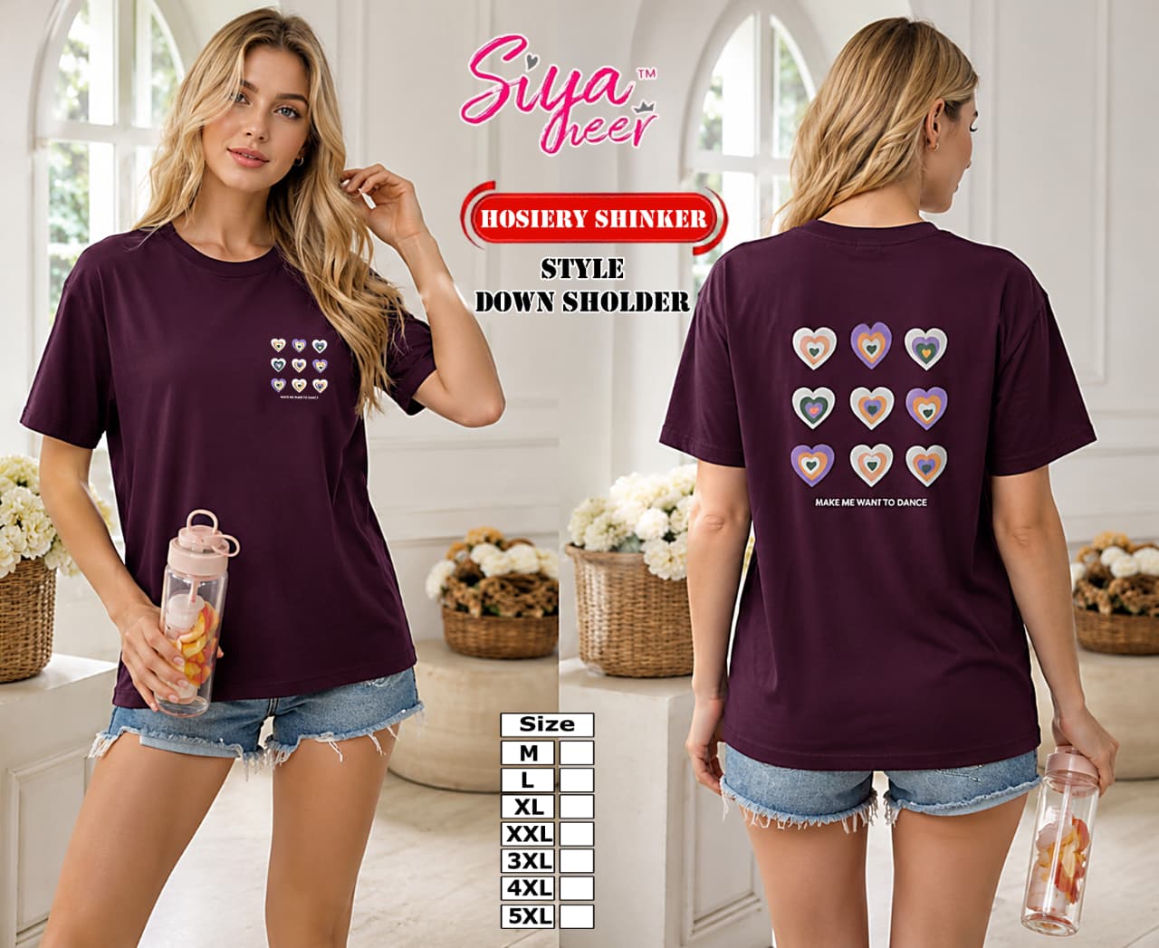 Down Shoulder 010626 Amiti Hosiery Sinker Women Oversized Tshirt Wholesaler India