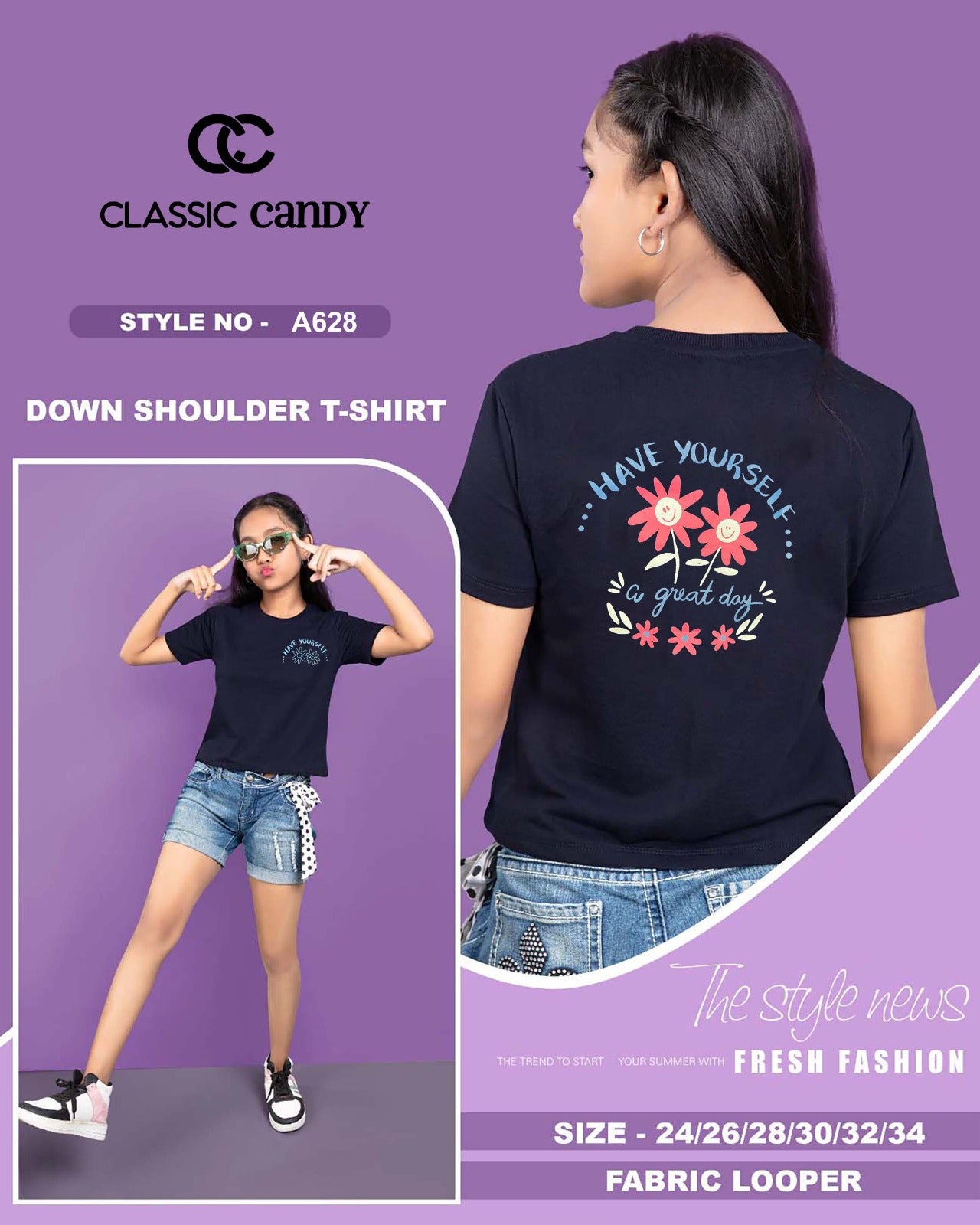 Down Shoulder A628 Classic Candy Looper Girls Tshirt Exporter Gujarat